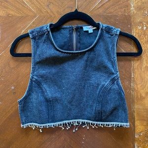 Nasty Gal Denim Top Diamond Frill